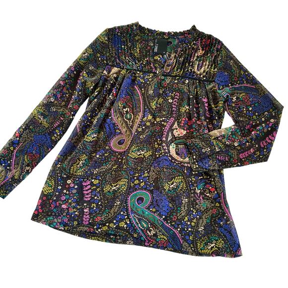 Dolan Anthropologie Black Floral Print Long Sleeve Semi-Sheer Blouse Size Medium - Picture 1 of 7